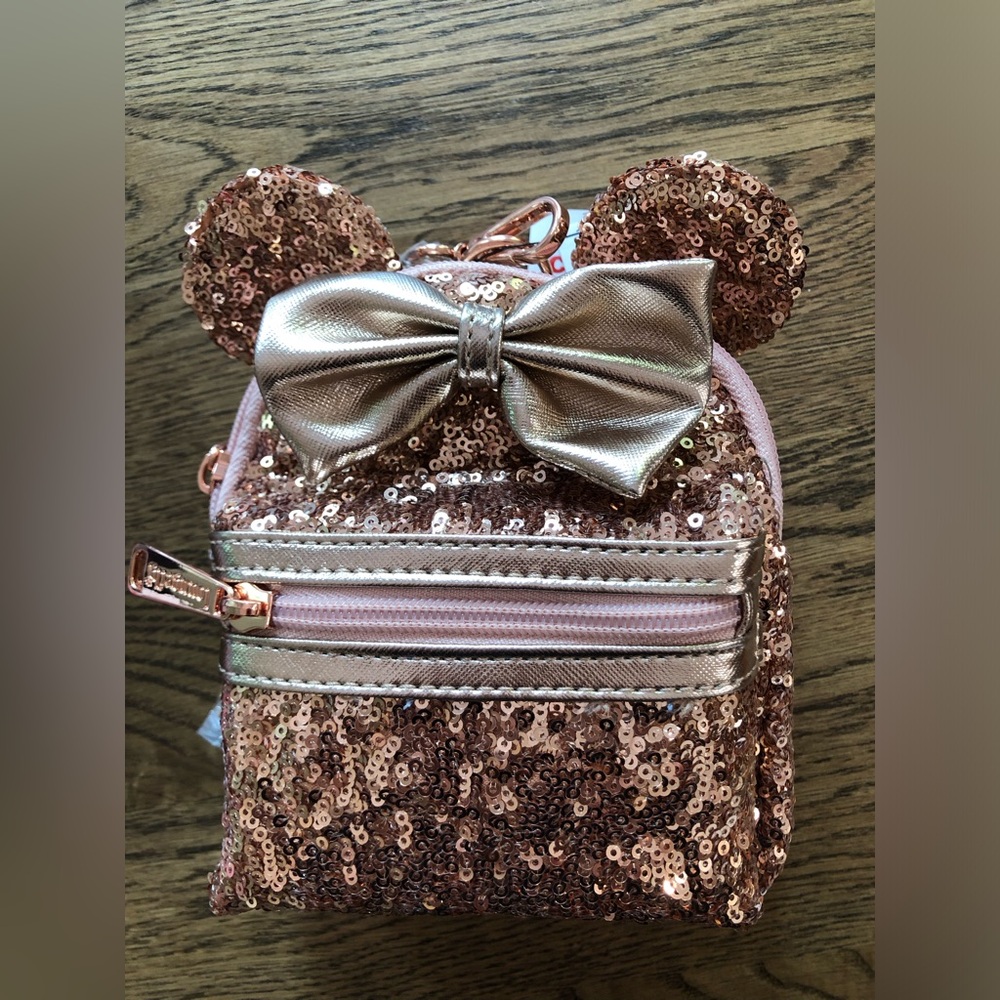 Disney Parks Loungefly Sequin Minnie Mouse Rose Gold Writstlet - new with tag